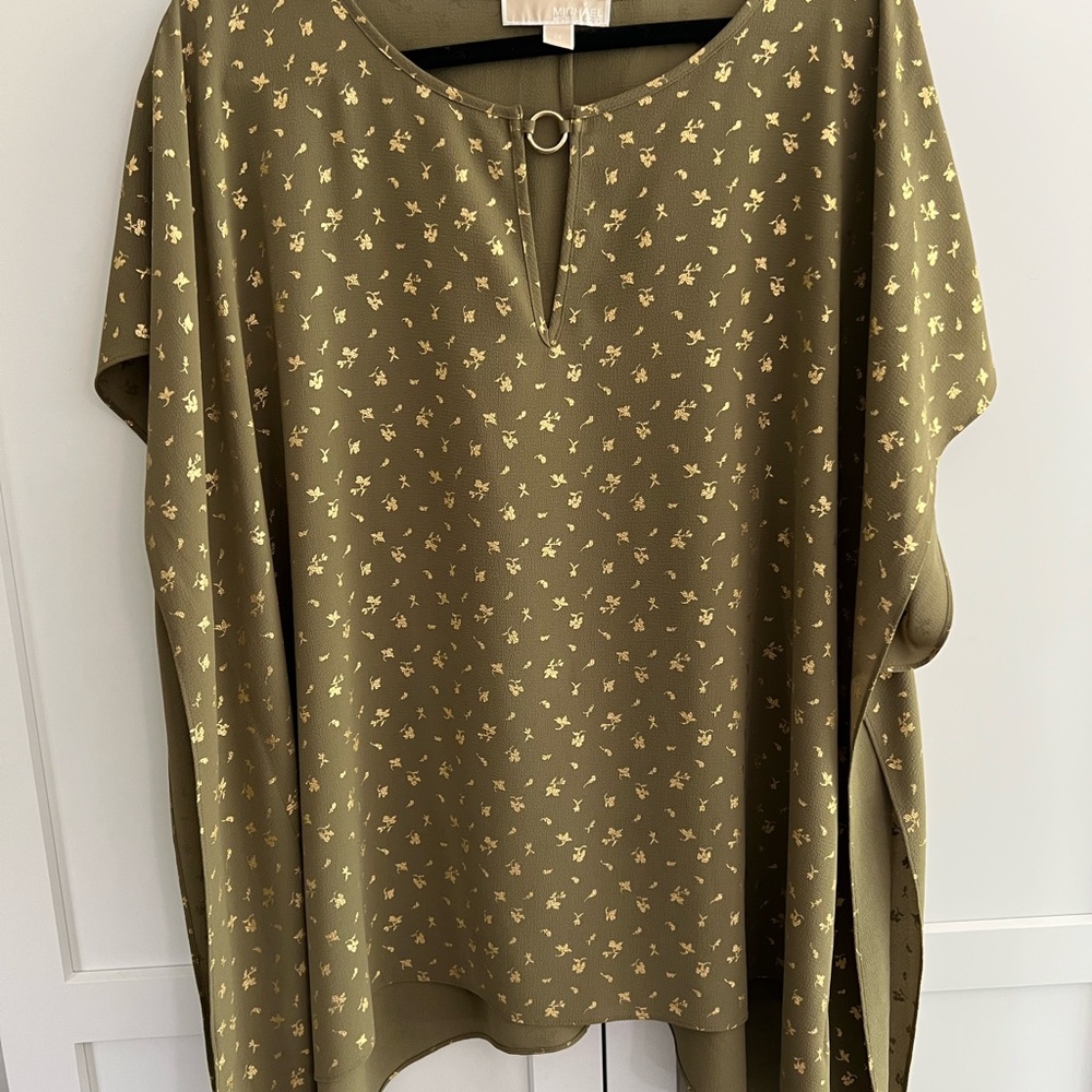 Michael Kors Green Asymmetrical Short Sleeve Blouse